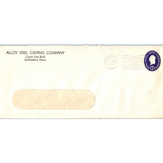 1958 Alloy Steel Casting Company Southampton PA Postal Cover Envelope TH9-L1