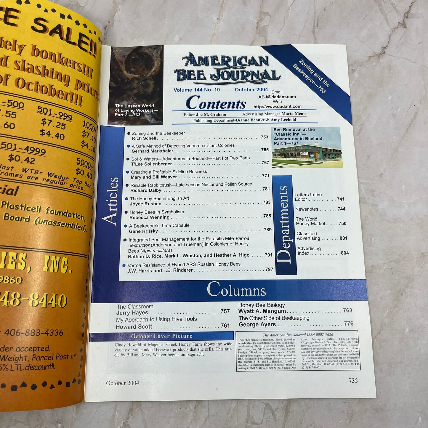 2004 Oct American Bee Journal Magazine Bees Beekeeping Honey M7