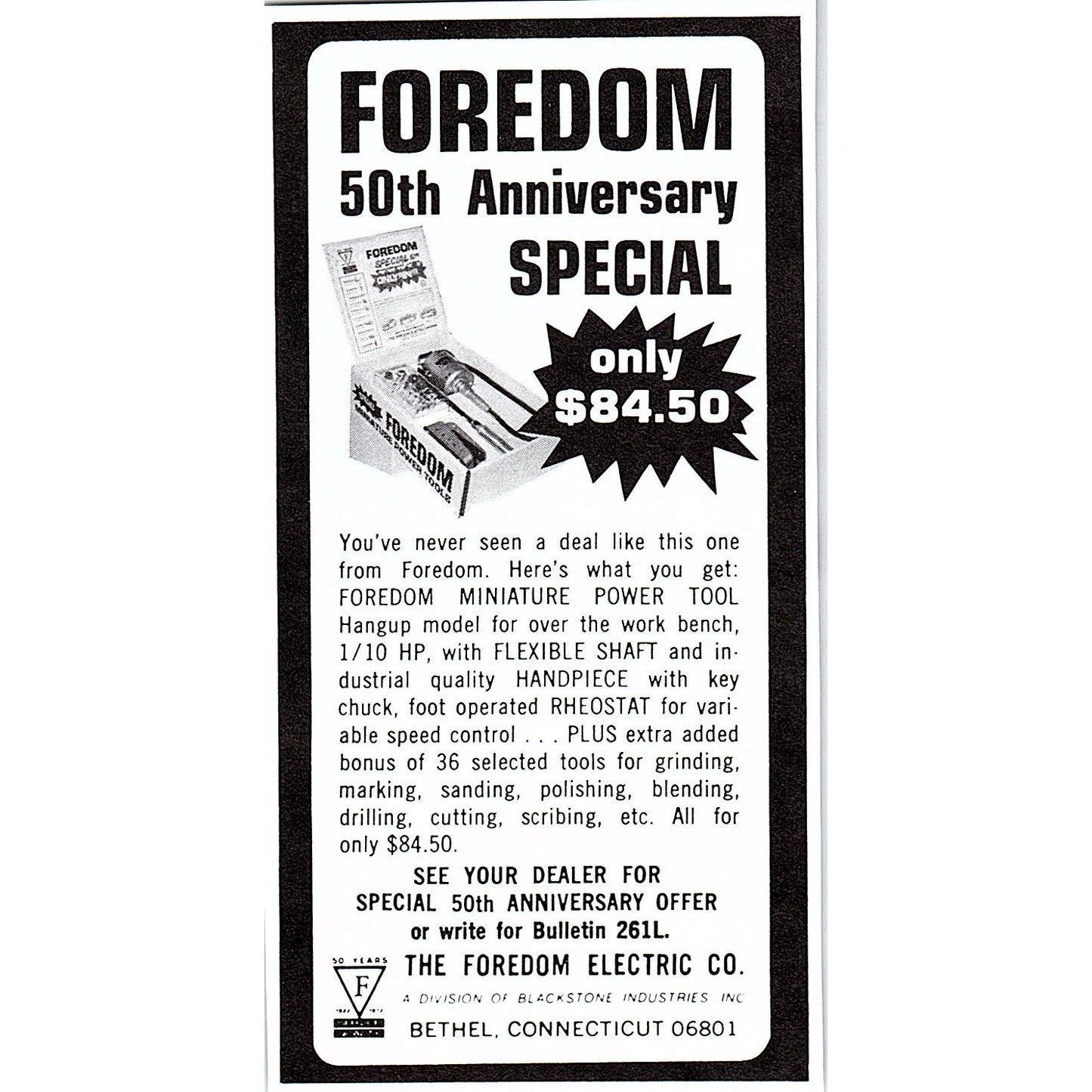 Foredom Electric Co Bethel Connecticut 1972 Ad AF8-M3