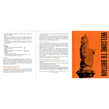 1962 Welcome to Britain Tourist Information Pamphlet First Edition AE2