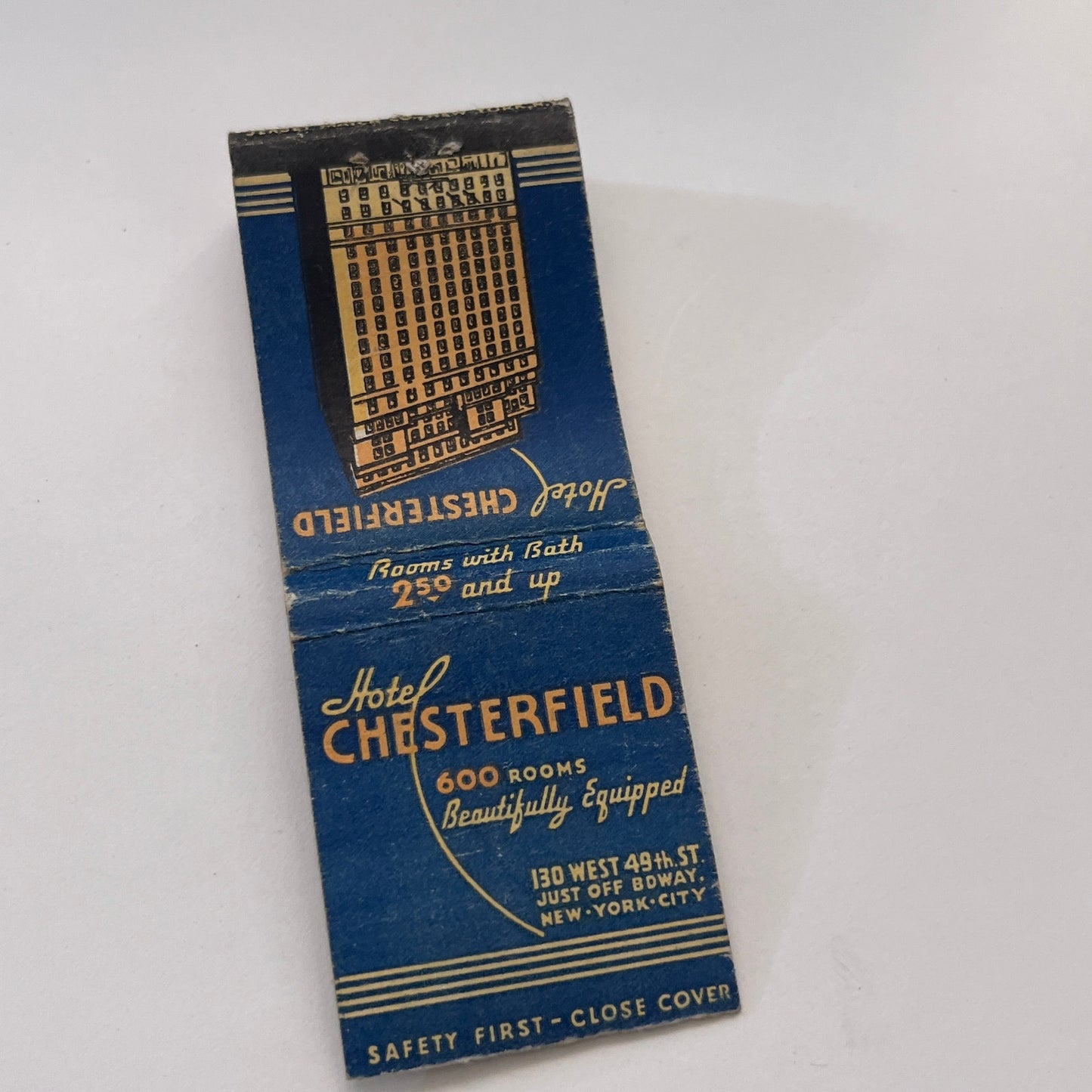Hotel Chesterfield 48th St. New York City Vintage Matchbook Cover MM3-2