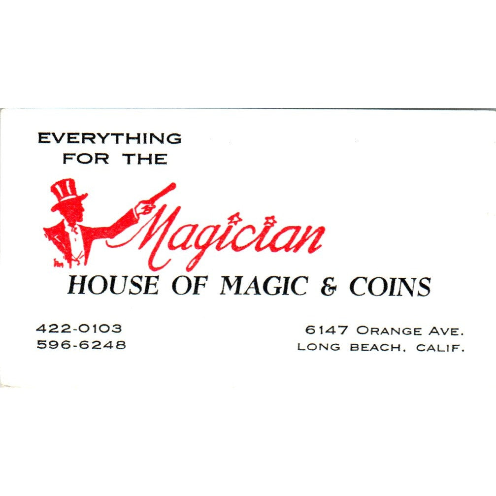 Magician House of Magic & Coins Long Beach CA Vintage Business Card SE3-B7