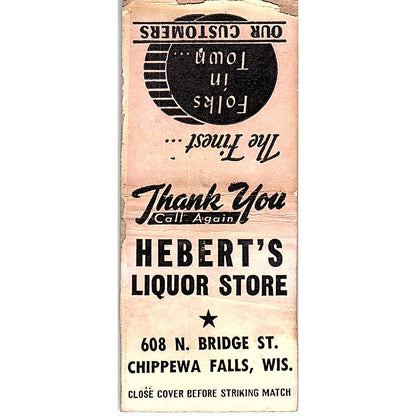 Herbert's Liquor Store Chippewa Falls WI Vintage Matchbook Cover SC7-Y10