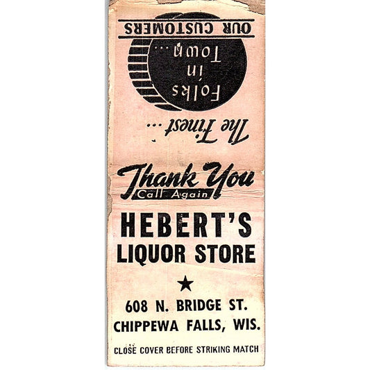 Herbert's Liquor Store Chippewa Falls WI Vintage Matchbook Cover SC7-Y10