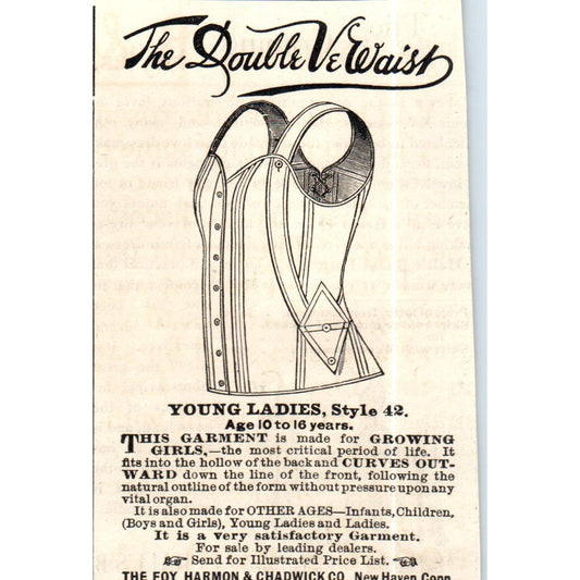 The Double Waist Corset Foy, Harmon & Chadwick Co New Haven CT c1890 Ad AE8-CH5