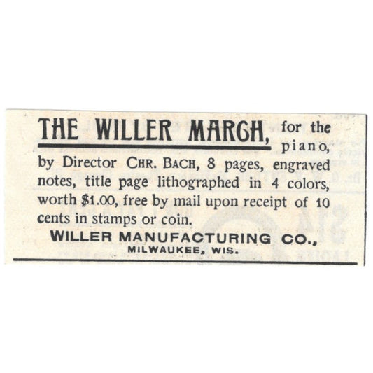 The Willer March Willer Mfg Co Milwaukee WI c1890 Victorian Ad AE8-CH11