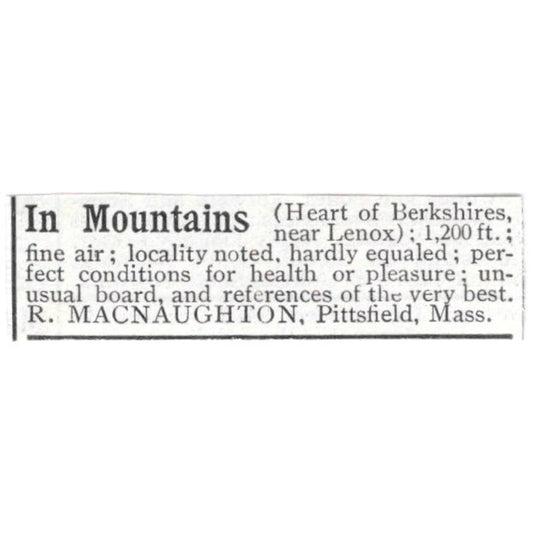 R. Macnaughton Cottage Berkshires Pittsfield MA c1918 Advertisement AE5-SV2