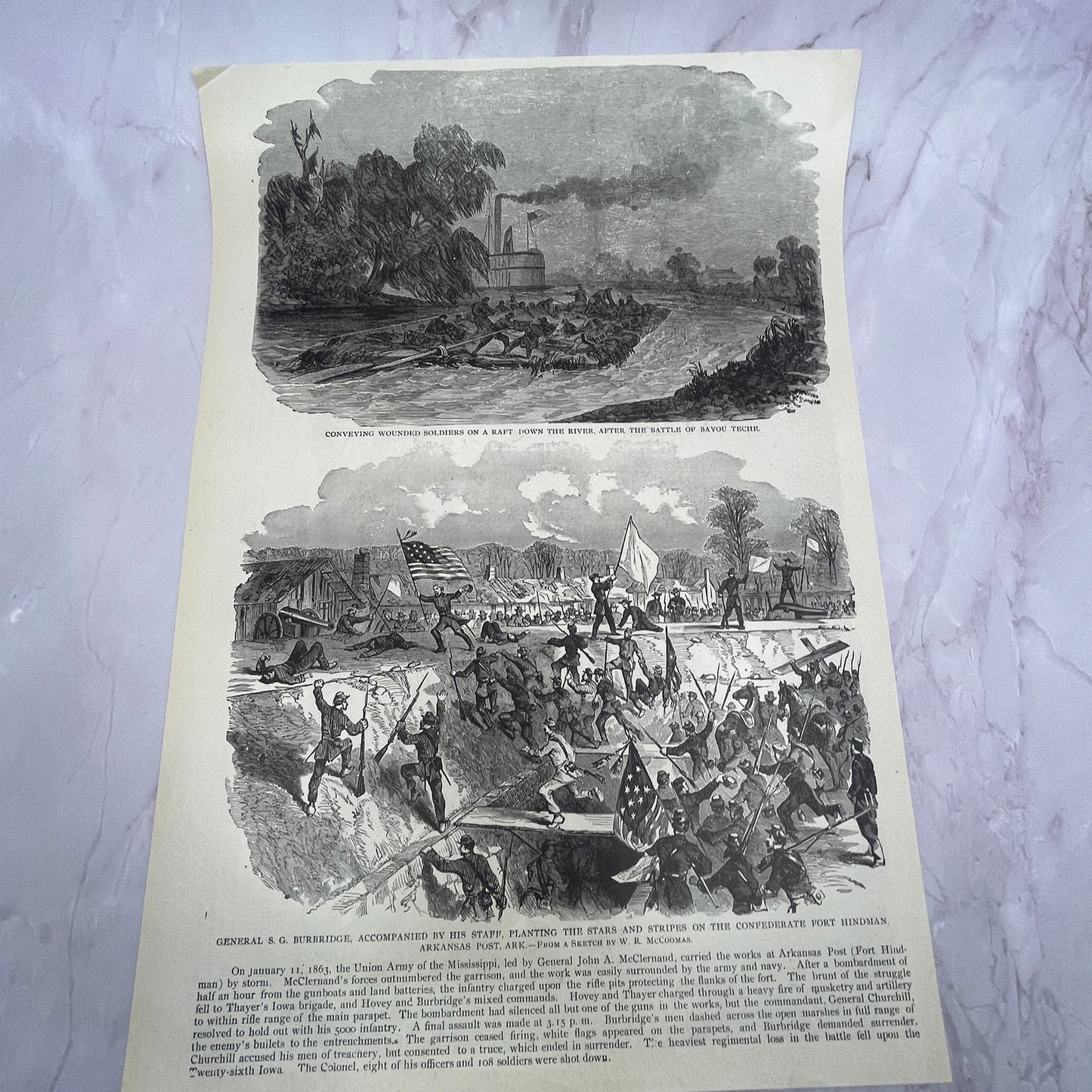 Byrne's Charge at Battle of Murfreesboro Stone's Riveer 1890s Engraving V14-6