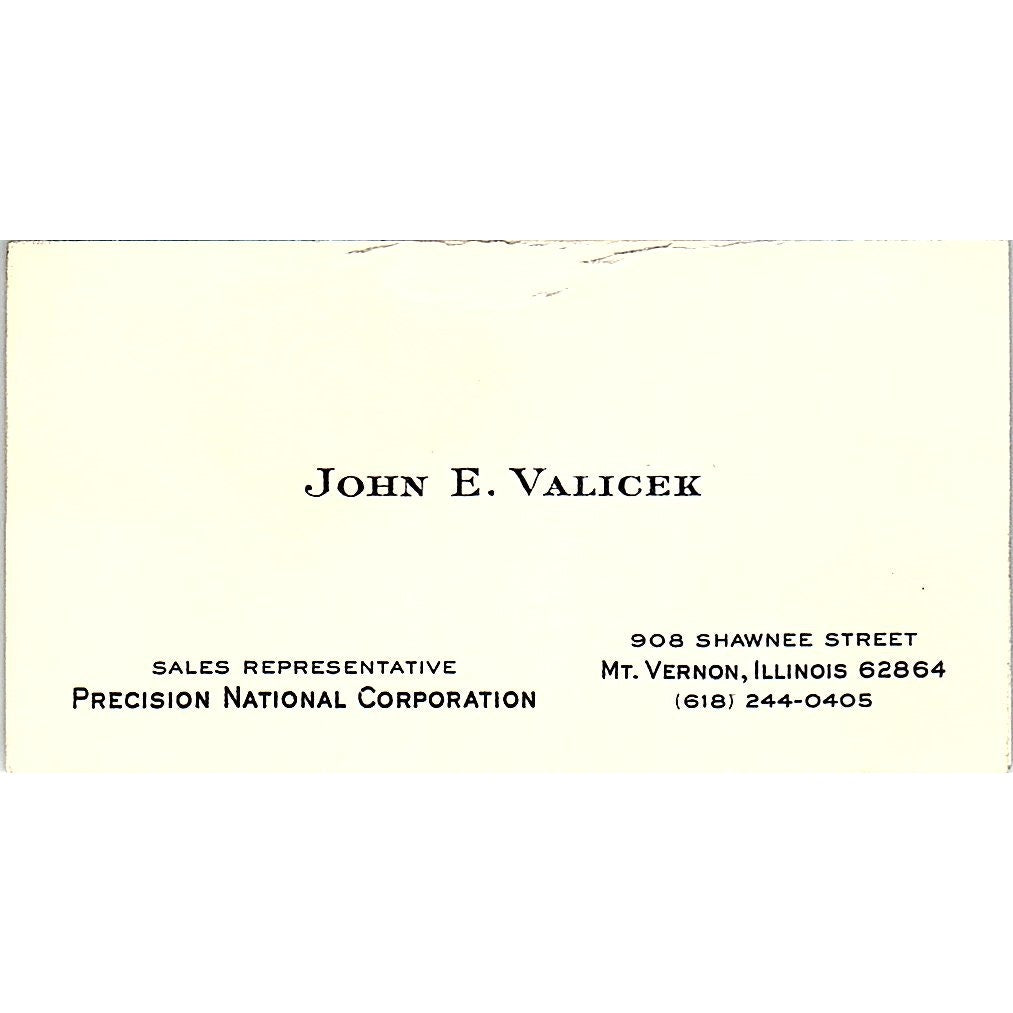 John E. Valicek Mt. Vernon Illinois Vintage Business Card SB4-B9