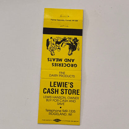 Lewie's Cash Store Lewis Hanson Ridgeland WI Vintage Matchbook Cover TB6-MB2-2