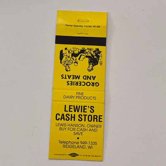 Lewie's Cash Store Lewis Hanson Ridgeland WI Vintage Matchbook Cover TB6-MB2-2