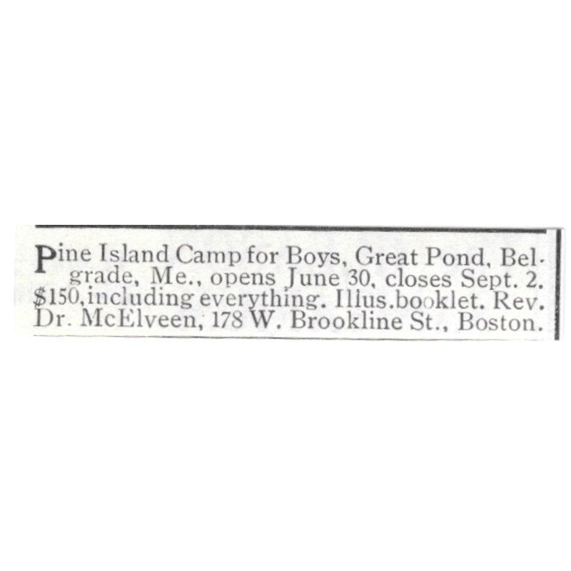 Pine Island Camp for Boys Great Pond Belgrade ME Dr. McElveen 1903 Ad AF8-S44
