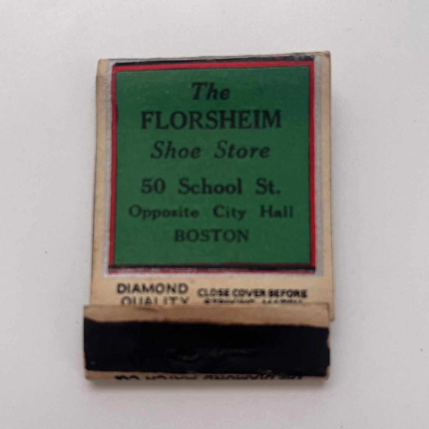 The Florsheim Shoe Store 50 School St Boston MA Vintage Matchbook Cover TB8-MB-2