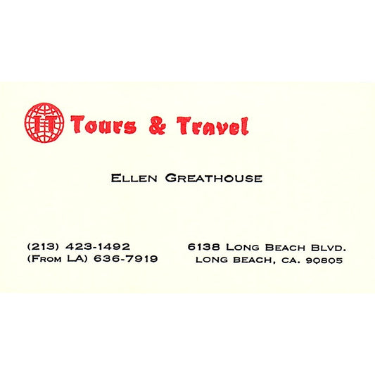 IT Tours & Travel Ellen Greathouse Long Beach CA Vintage Business Card SB4-B6