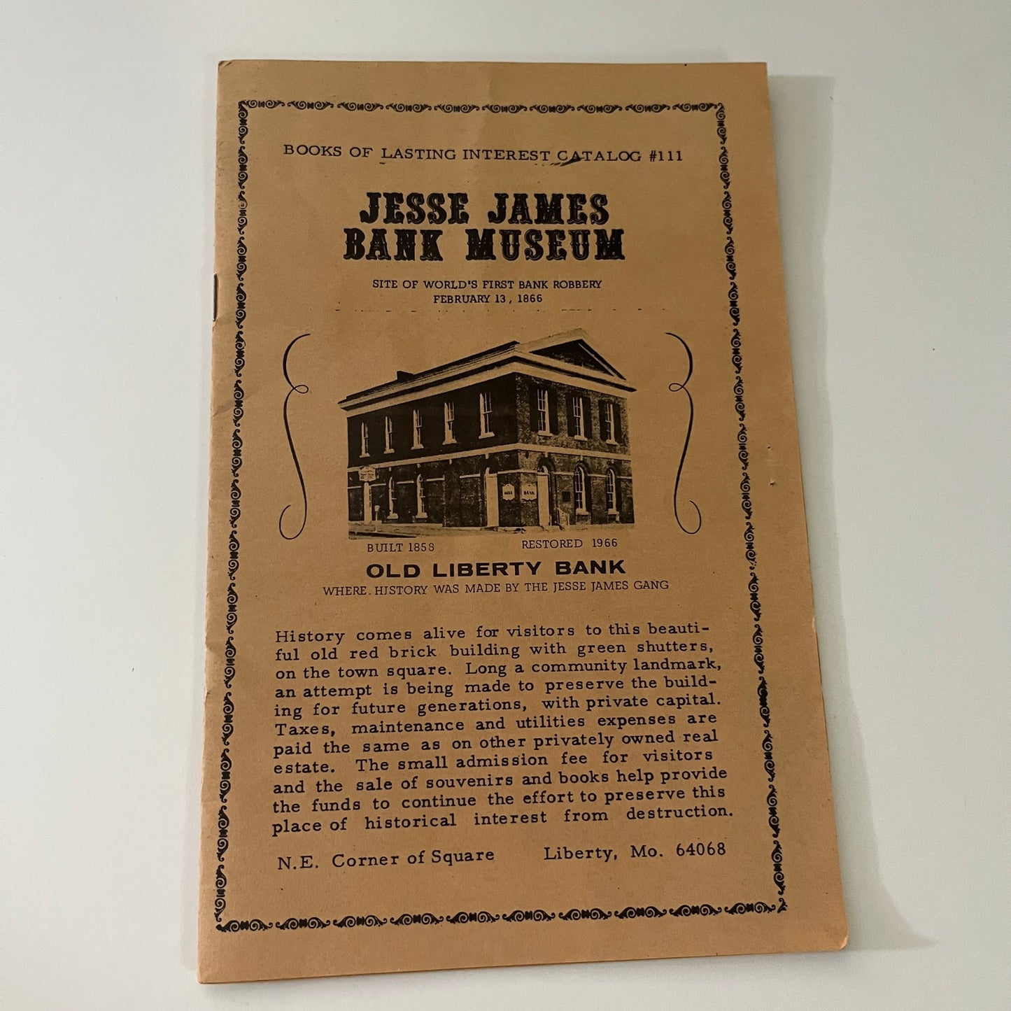 Vintage Jesse James Bank Museum Liberty MO Catalog Booklet TE2-BB