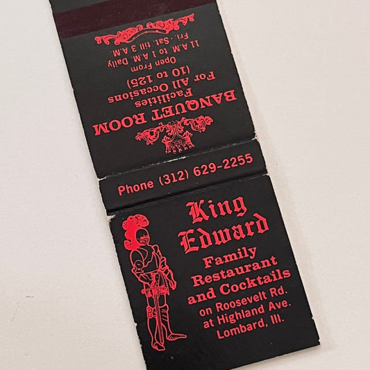 King Edward Family Restaurant Lombard IL Vintage Matchbook Cover TB6-MB2-2