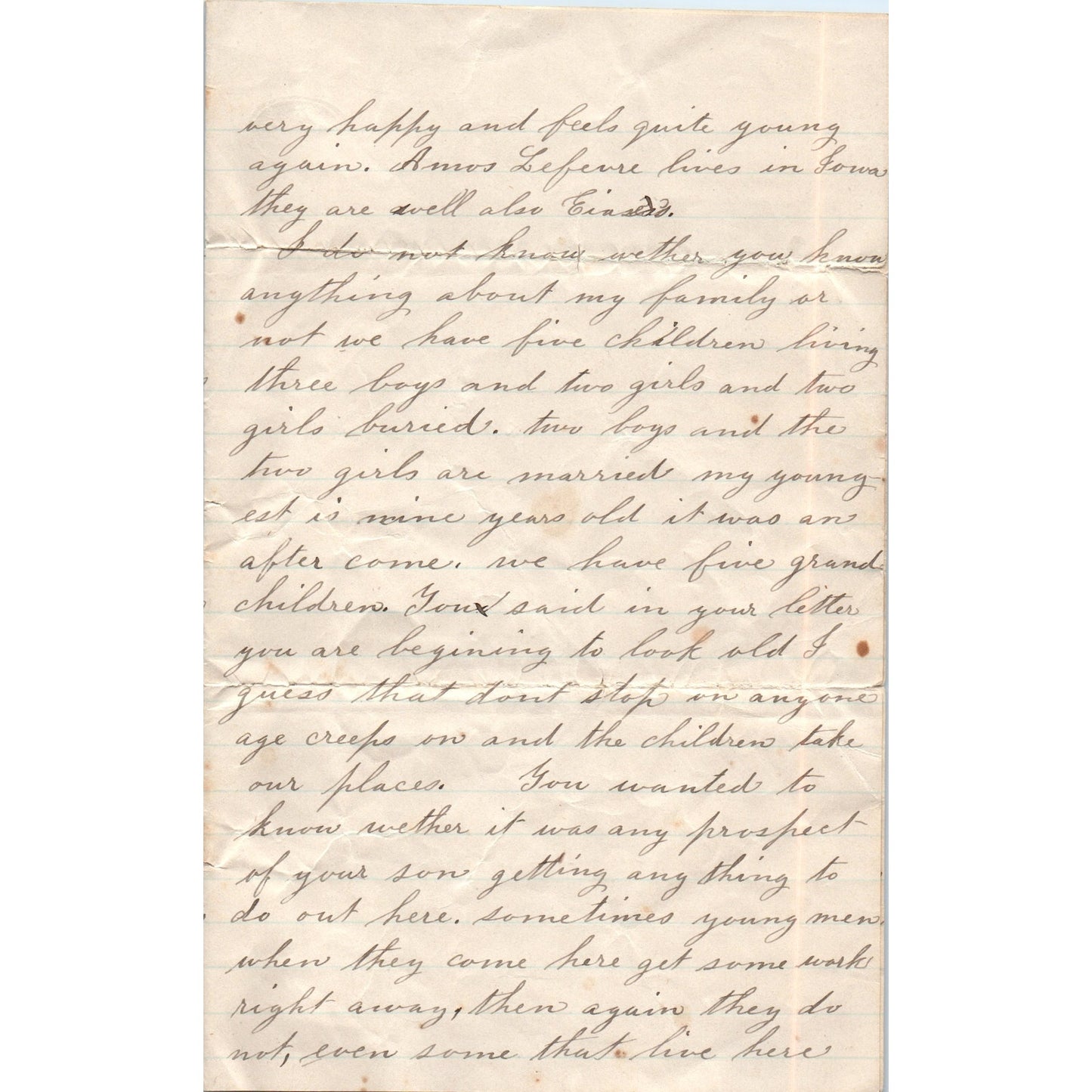 1889 Handwritten Letter Melinda Landis Rock Falls D23