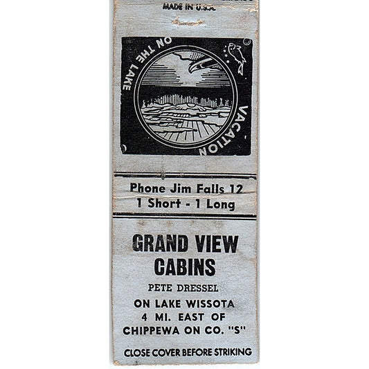 Grand View Cabins Lake Wissota Pete Dressel Chippewa WI Matchbook Cover SE5-Y1