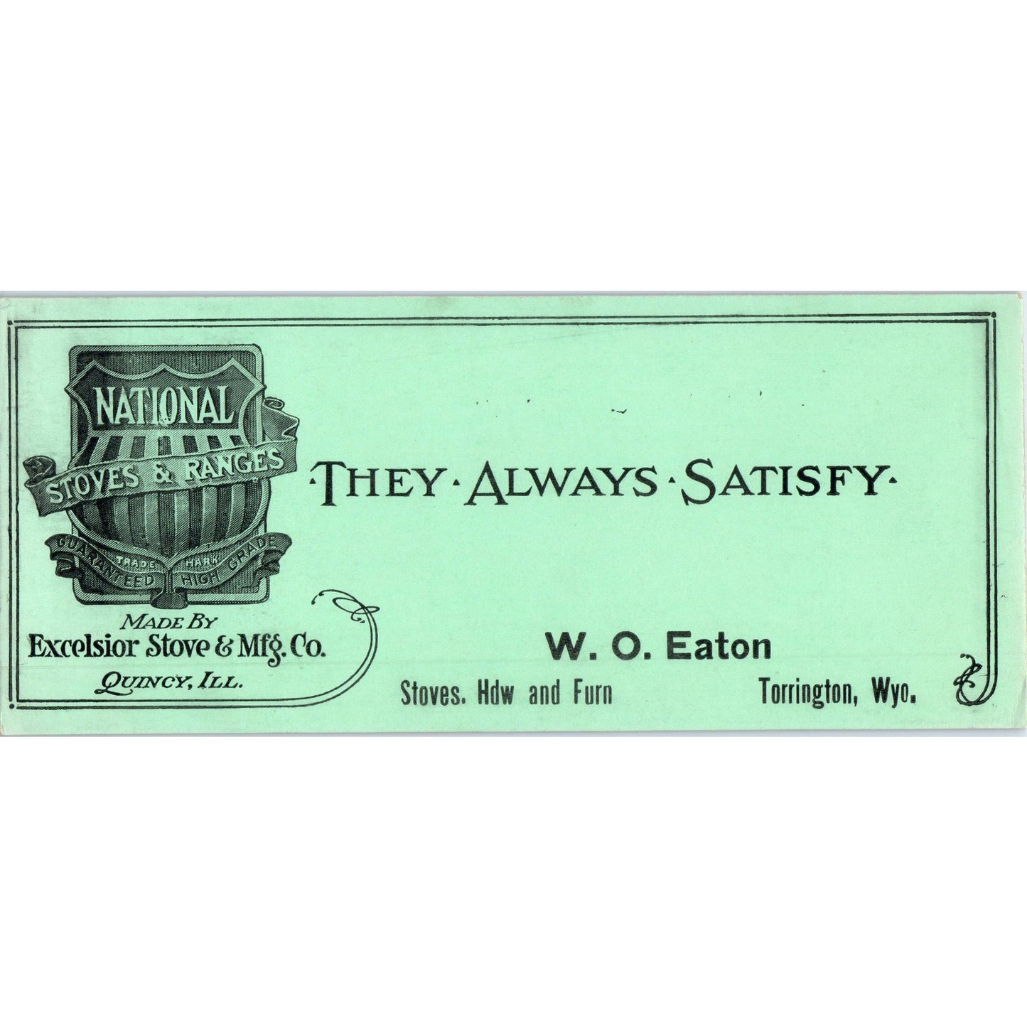 National Stoves & Ranges W.O. Eaton Torrington WY Blotter Card AD8-R8