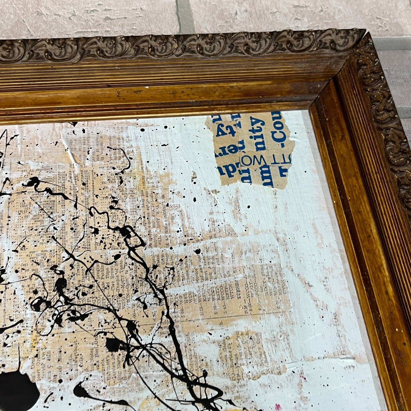 Original Framed Mixed Media Abstract Art Painting 17x21 "Privacy"