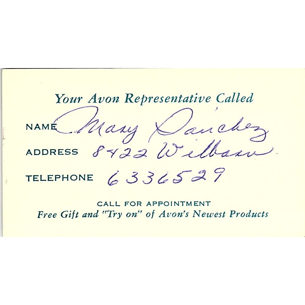 Mary Sanchez Avon Representative Vintage Business Card SE3-B14