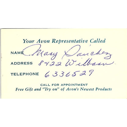 Mary Sanchez Avon Representative Vintage Business Card SE3-B14