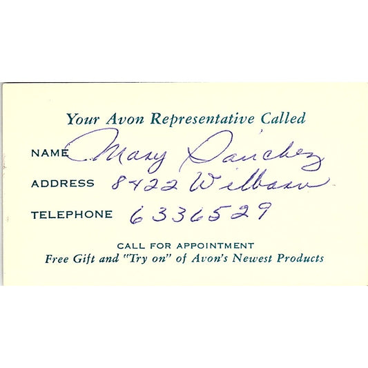 Mary Sanchez Avon Representative Vintage Business Card SE3-B14