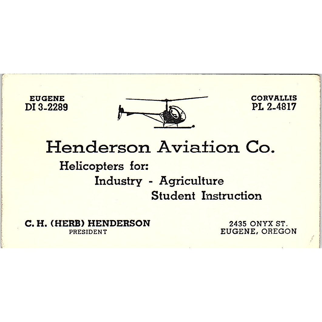 C.H. Herb Henderson Aviation Co Eugene OR Vintage Business Card SE3-B16