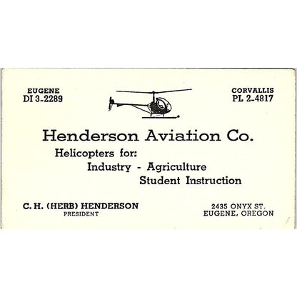 C.H. Herb Henderson Aviation Co Eugene OR Vintage Business Card SE3-B16