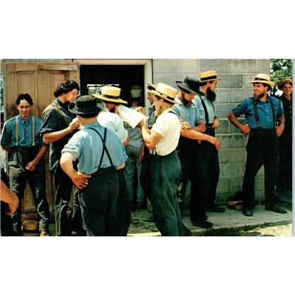 Amish Men at a Barn Raising Pennsylvania Dutch Country Postcard PD8