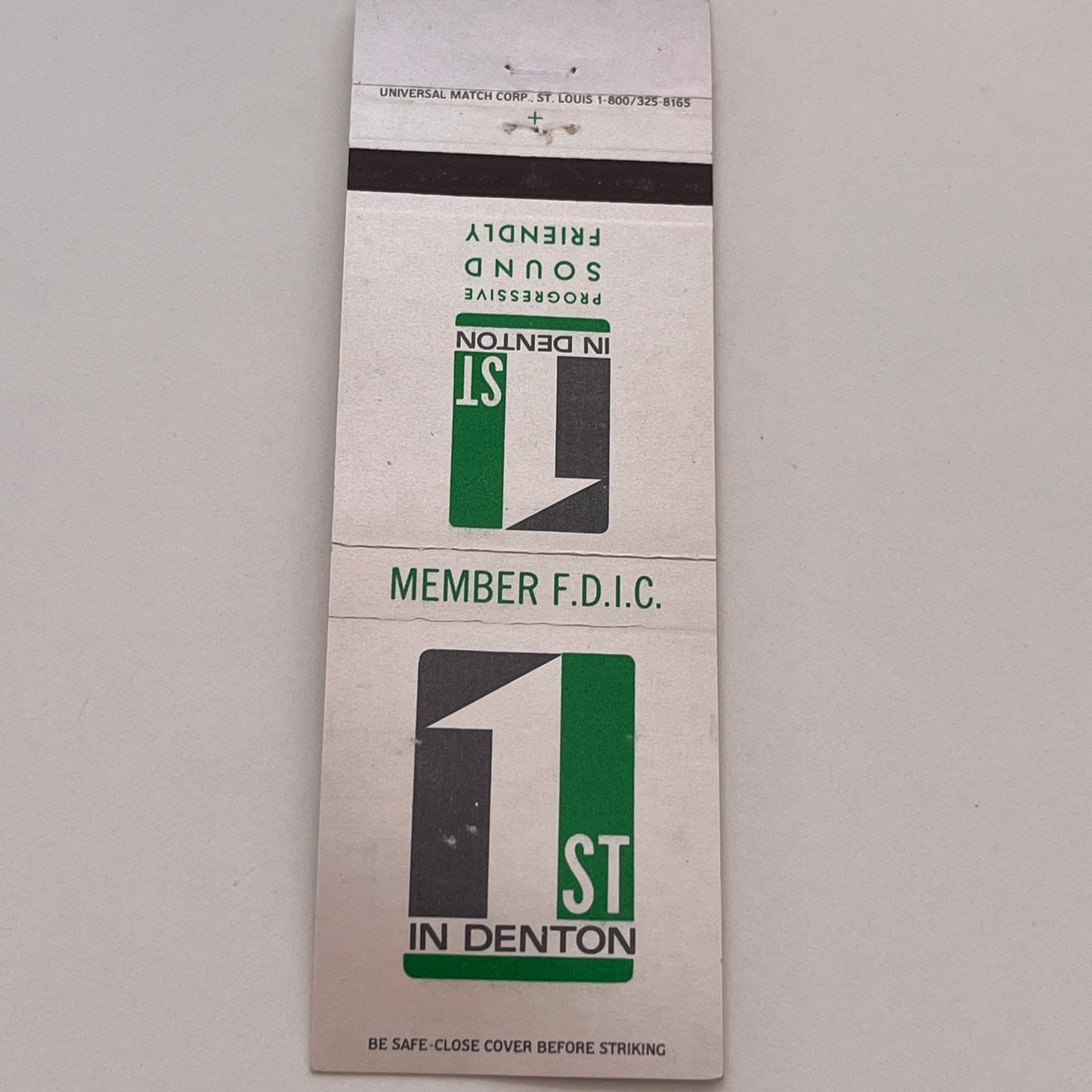 1st in Denton Member FDIC Vintage Matchbook Cover TB6-MB2-3