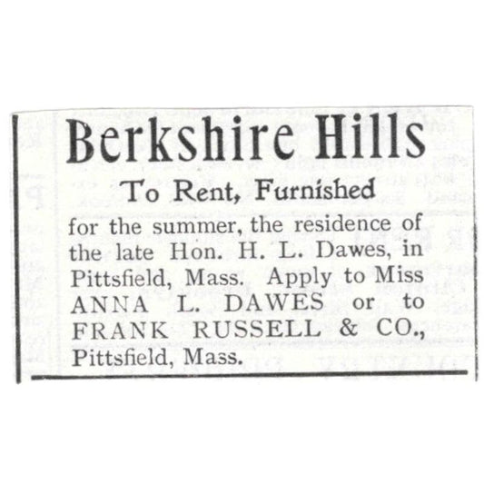 Berkshire Hills Home Anna L. Dawes Frank Russell & Co 1918 Advertisement AE5-SV6