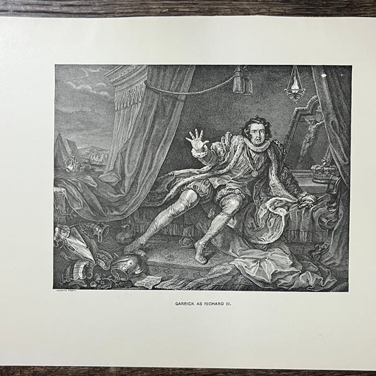 Garrick as Richard III William Hogarth Antique Engraving 9x12 V10