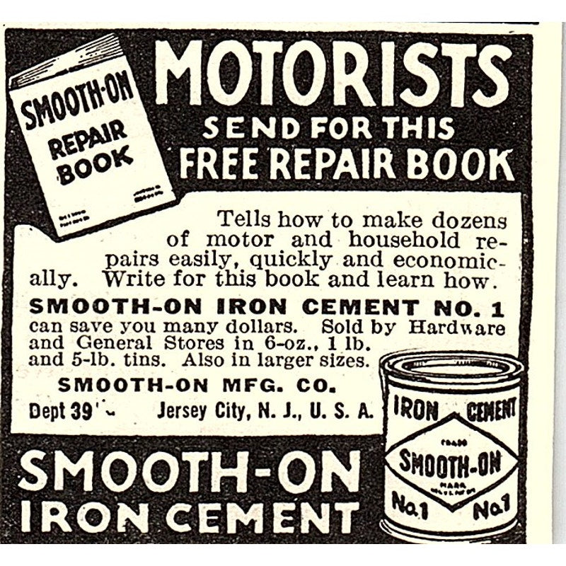 Smooth-On Iron Cement No. 1 Jersey City NJ 1924 Ad AG3-S18