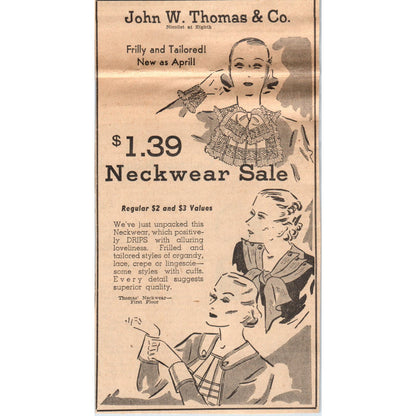 John W. Thomas Neckwear 4x8" 1935 Minneapolis Journal Advertisement AE7-N1