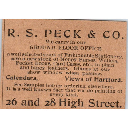 R.S. Peck & Co Stationary High Street Hartford 1901 Newspaper Ad AD8-HS7