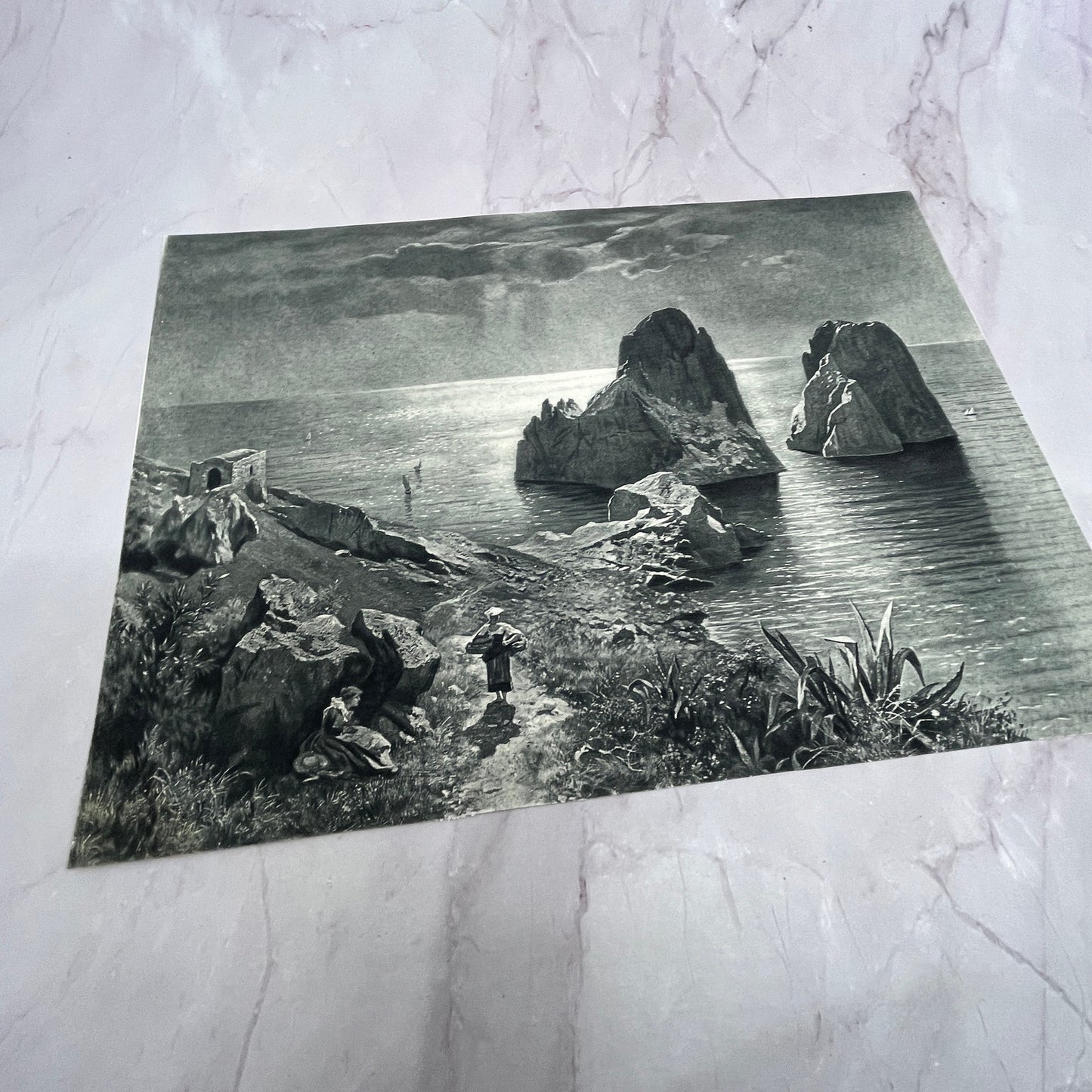 The Twin Rocks of Capri; I Faraglioni a Capri A. Leu Engraving 8x11" Print V21