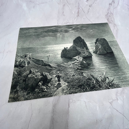 The Twin Rocks of Capri; I Faraglioni a Capri A. Leu Engraving 8x11" Print V21
