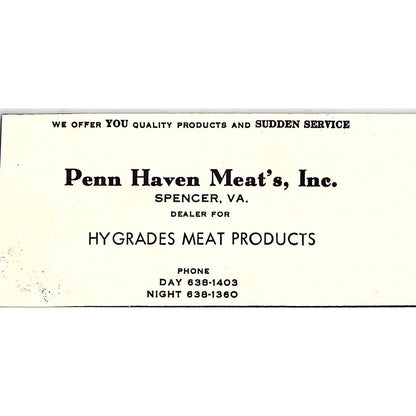 Penn Haven Meats Inc Hygrades Meat Products Spencer VA 1960s Ad AG2-M3