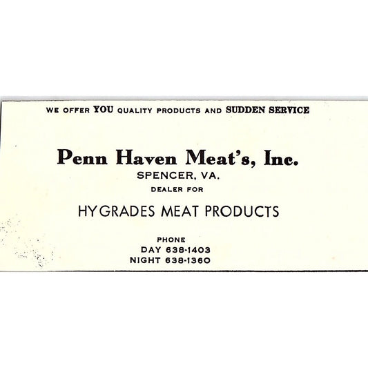 Penn Haven Meats Inc Hygrades Meat Products Spencer VA 1960s Ad AG2-M3