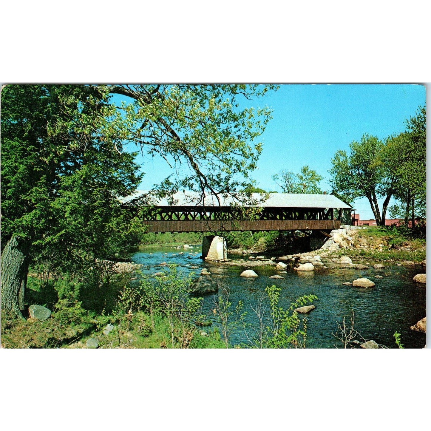 Contoocook River Bridge New Hampshire Vintage Covered Bridge Postcard PC15