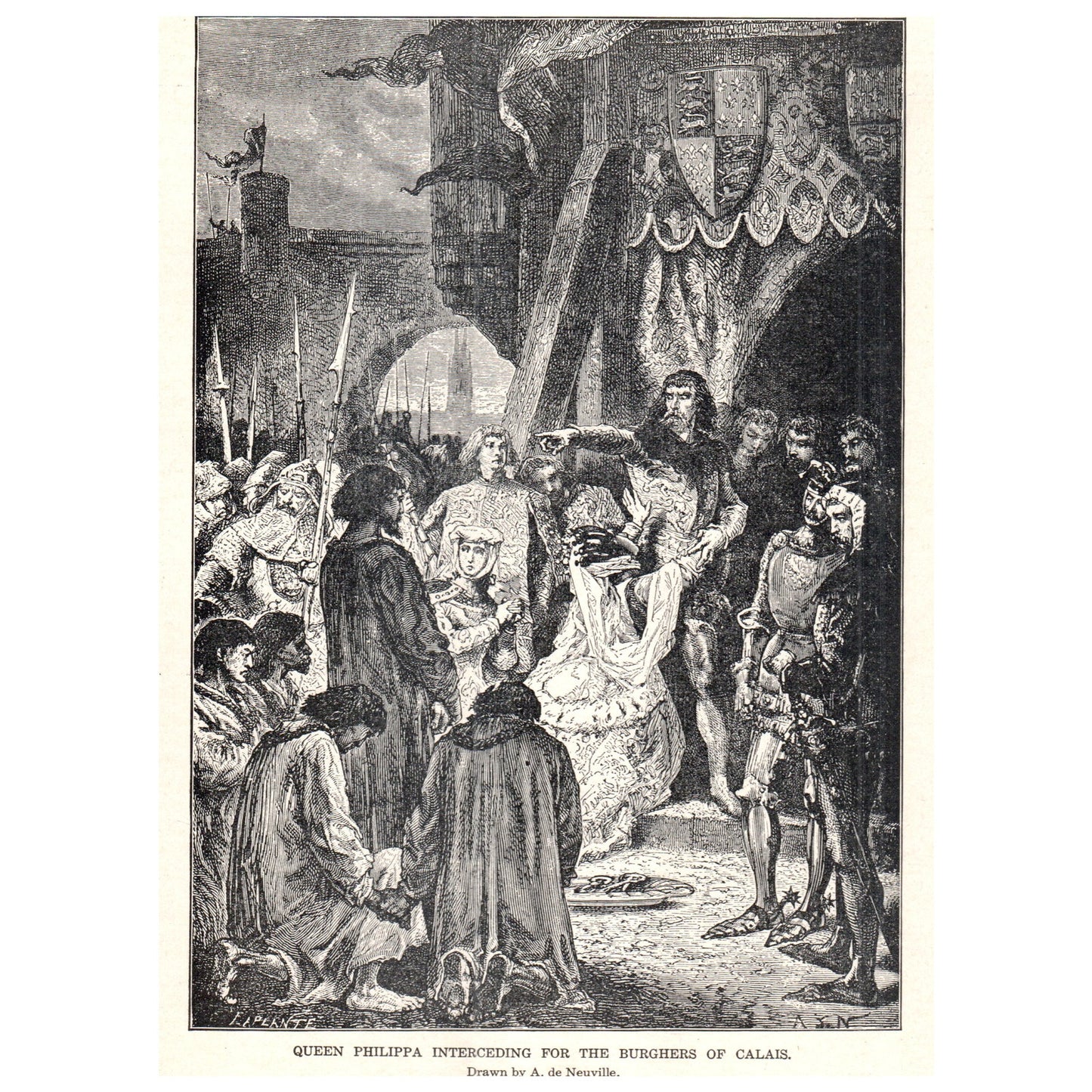 Queen Philippa Interceding For the Burghers of Calais 1911 Engraving AF5-10