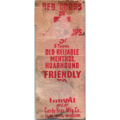 Candy Bros Mfg Co St Louis Red Cross Cough Drops Vintage Matchbook Cover SD2-Y13