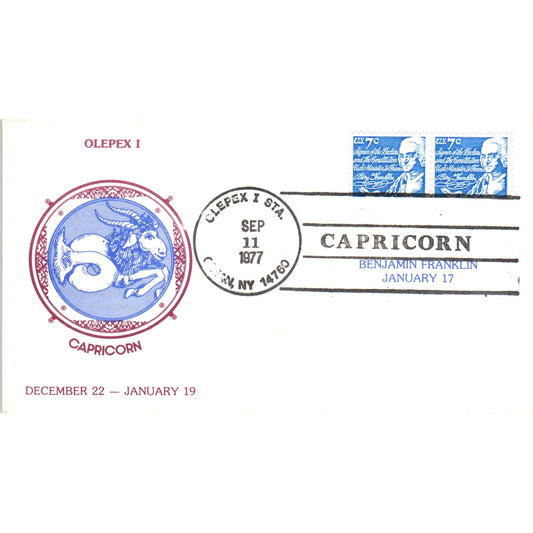 1977 Olepex 1 Capricorn Benjamin Franklin First Day Issue Postal Cover TI5-PC1