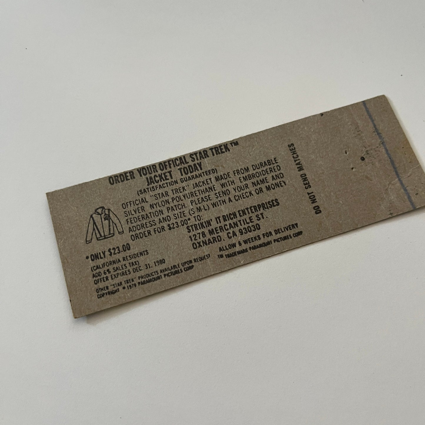 Star Trek The Motion Picture Souvenir Vintage Matchbook Cover TB6-MB2-1