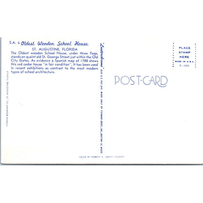 Oldest Wooden Schoolhouse in St. Augustine FL Vintage Postcard PD1