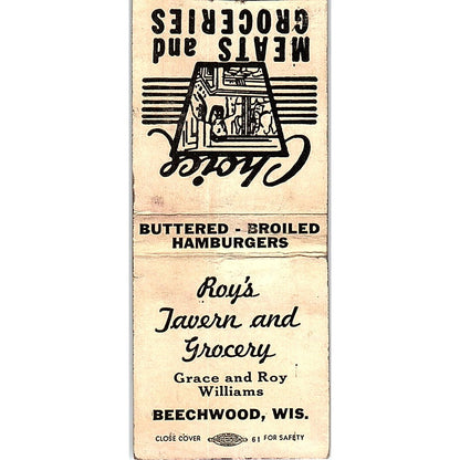 Roy's Tavern Grace & Roy Williams Beechwood WI Vintage Matchbook Cover SC7-Y10