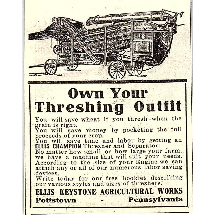Ellis Keystone Agricultural Works Threshers Pottstown PA 1924 Ad AG3-S16