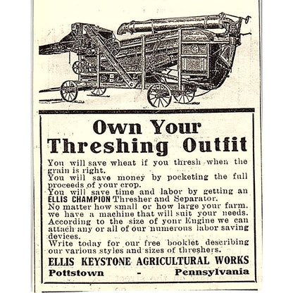 Ellis Keystone Agricultural Works Threshers Pottstown PA 1924 Ad AG3-S16