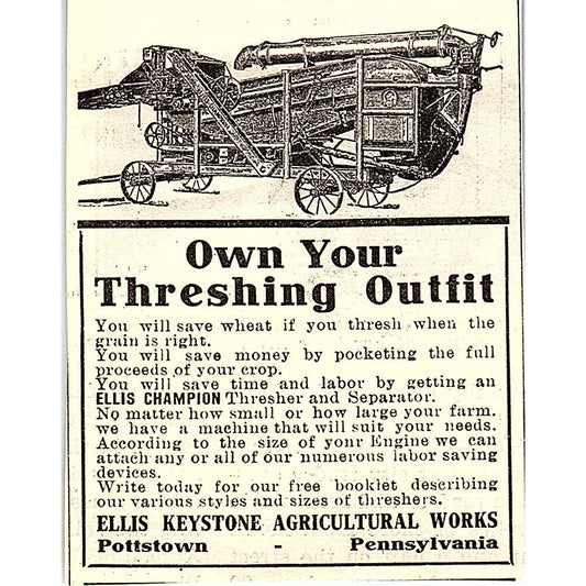 Ellis Keystone Agricultural Works Threshers Pottstown PA 1924 Ad AG3-S16